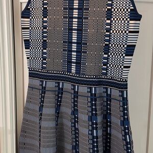 Leota Navy and White Geometric Midi Dress